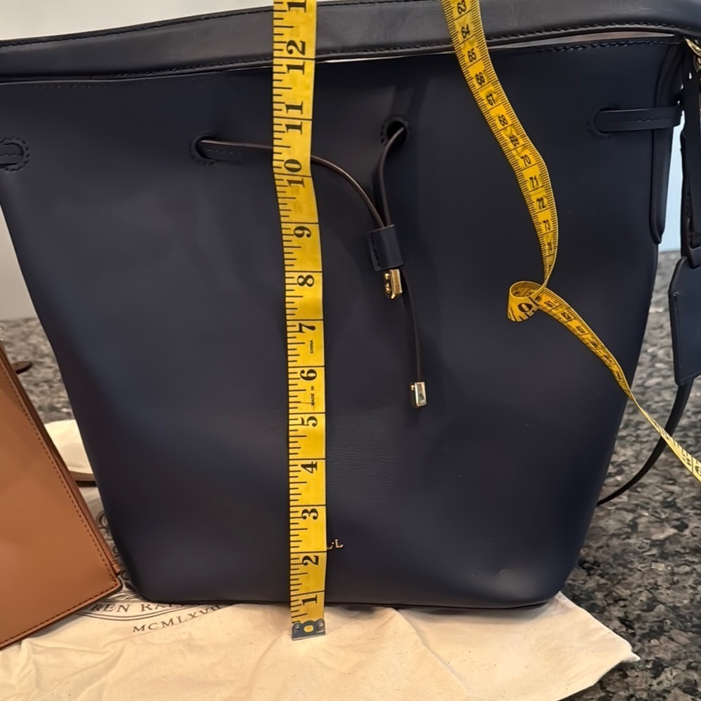 Ralph Lauren Marine Blue Dryden Debby leather Med Bucket Bag adj Strap NWT - Picture 11 of 15